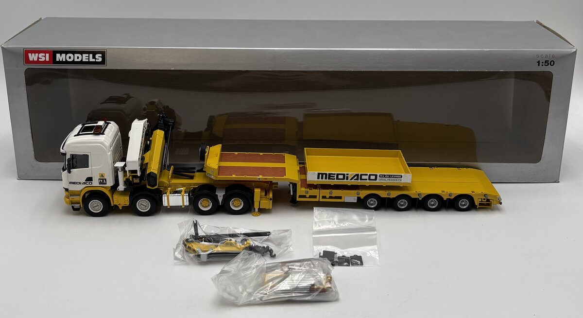 WSI 01-1934 1:50 Mediaco Scania Streamline Highline 8x4 w/Semi Lowloader-4 Axle LN/Box