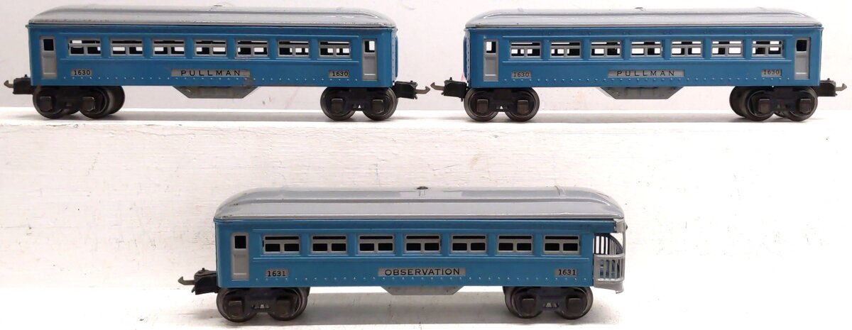 Lionel Vintage O Prewar Blue/Gray Tinplate Passenger Cars: 1630, 1631 [3] VG