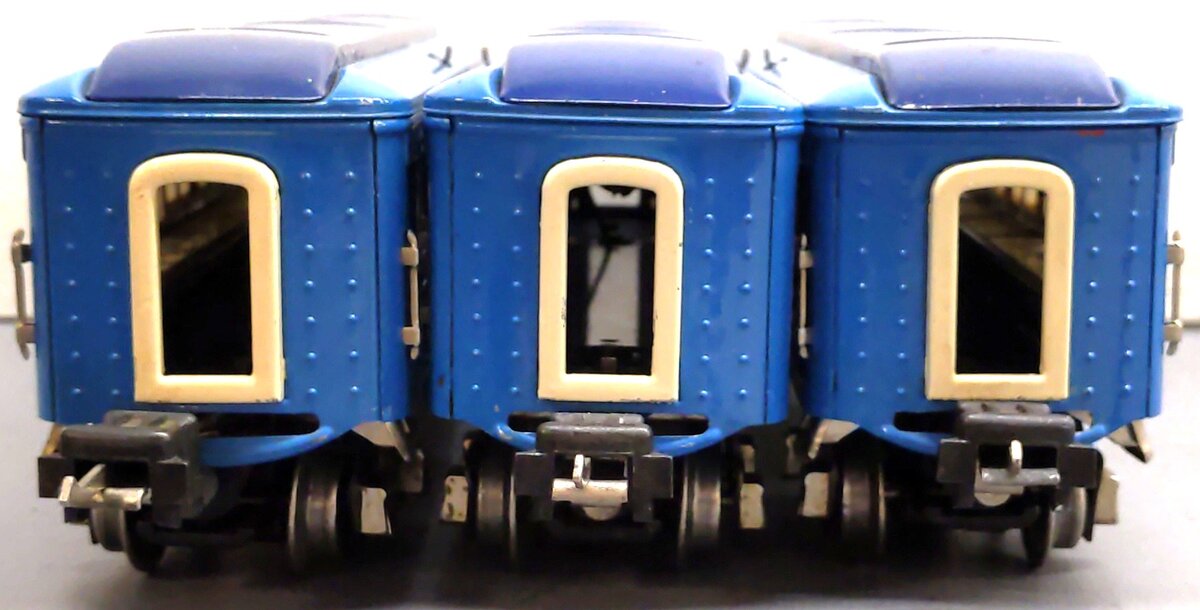 Lionel Vintage O Gauge Prewar Blue Tinplate Passenger Cars: 2613, 2614, 2615 [3] VG