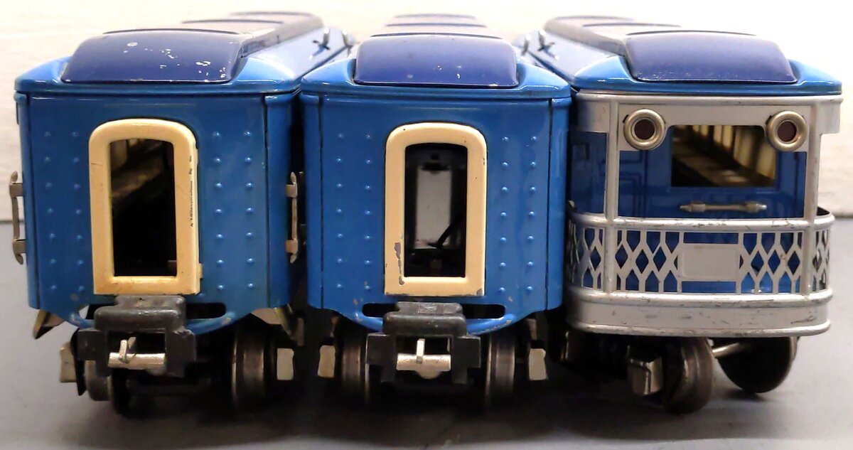 Lionel Vintage O Gauge Prewar Blue Tinplate Passenger Cars: 2613, 2614, 2615 [3] VG