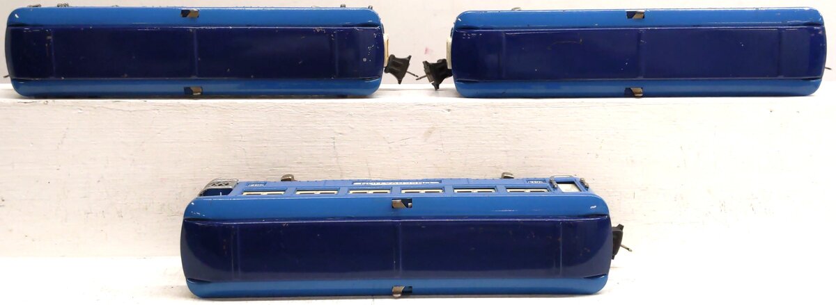 Lionel Vintage O Gauge Prewar Blue Tinplate Passenger Cars: 2613, 2614, 2615 [3] VG