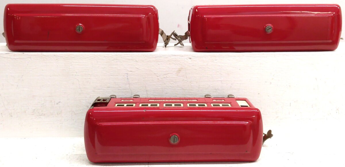 Lionel Vintage O Prewar Red Tinplate Passenger Cars: 603, 604 [3] VG