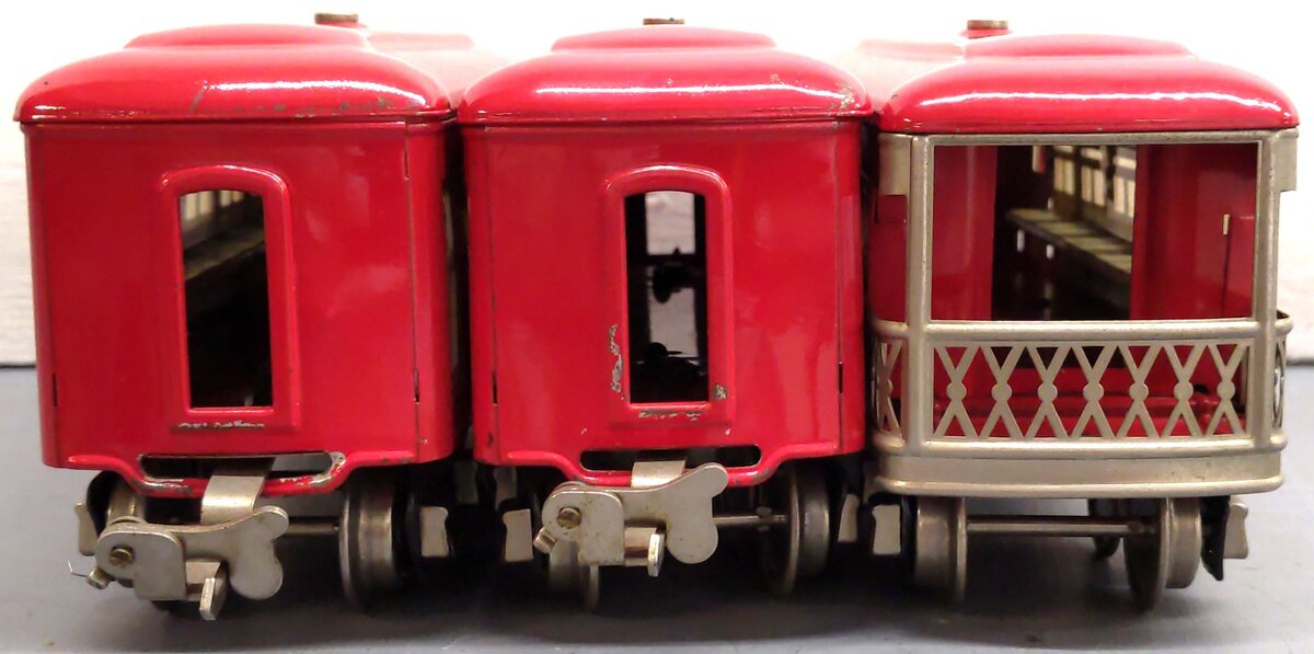 Lionel Vintage O Prewar Red Tinplate Passenger Cars: 603, 604 [3] VG