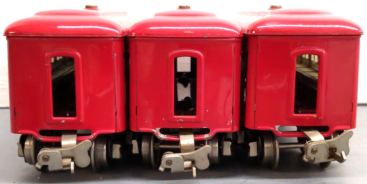Lionel Vintage O Prewar Red Tinplate Passenger Cars: 603, 604 [3] VG