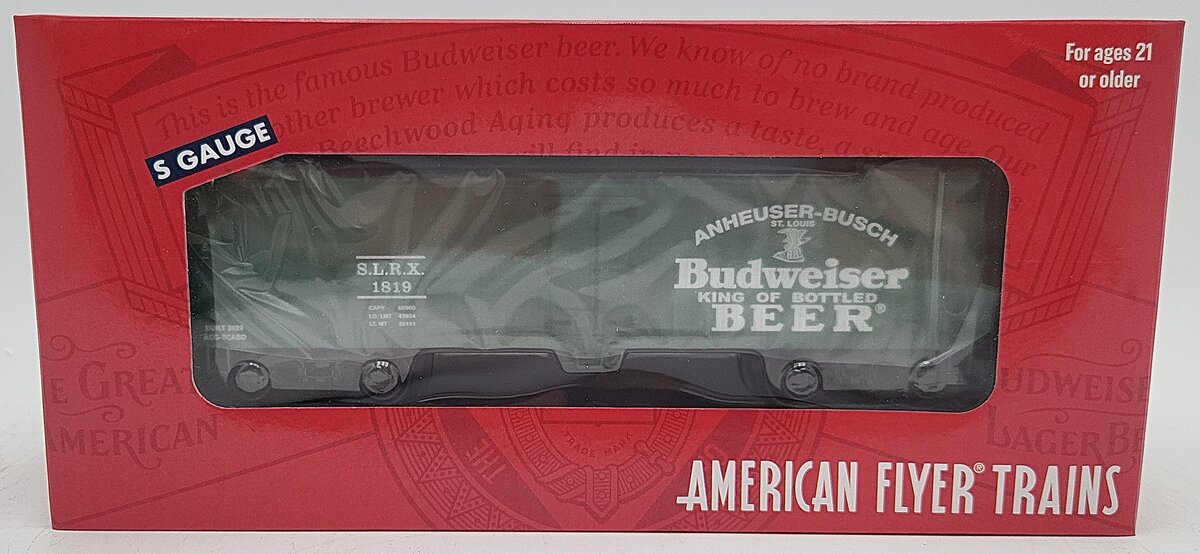 American Flyer 2001015 S Gauge SLRX Budweiser Woodsided Reefer #1819 LN/Box