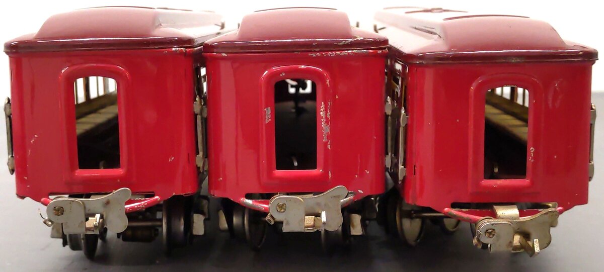 Lionel Vintage O Prewar Red Tinplate Passenger Cars: 1685, 1687 [3] VG