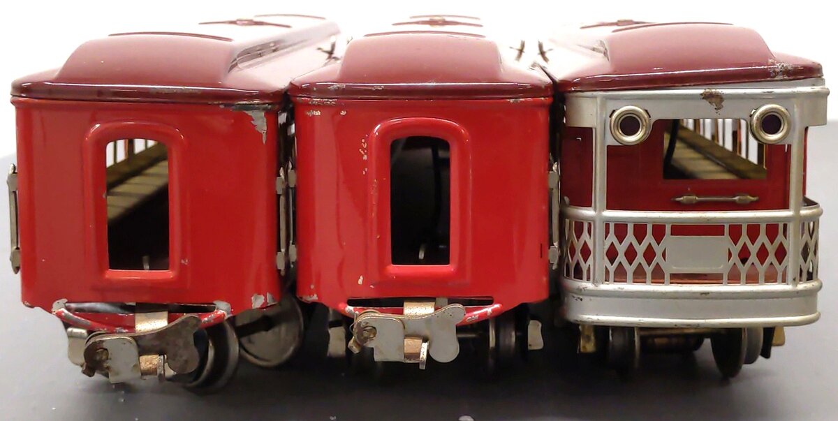 Lionel Vintage O Prewar Red Tinplate Passenger Cars: 1685, 1687 [3] VG