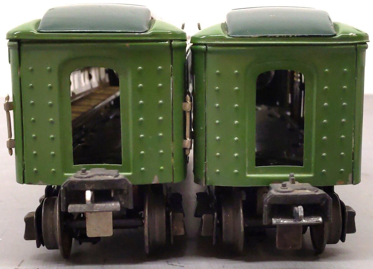 Lionel Vintage O Prewar Two-Tone Green Tinplate Passenger Cars: 2615, 1613 [2] VG