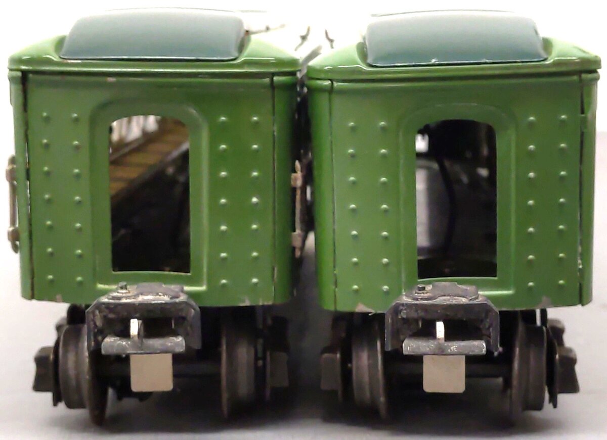 Lionel Vintage O Prewar Two-Tone Green Tinplate Passenger Cars: 2615, 1613 [2] VG