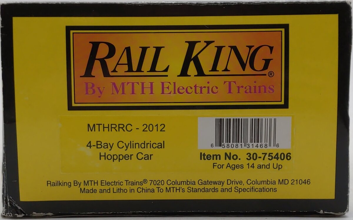 MTH 30-75406 O Gauge MTHRRC-2012 4-Bay Cylindrical Hopper LN/Box