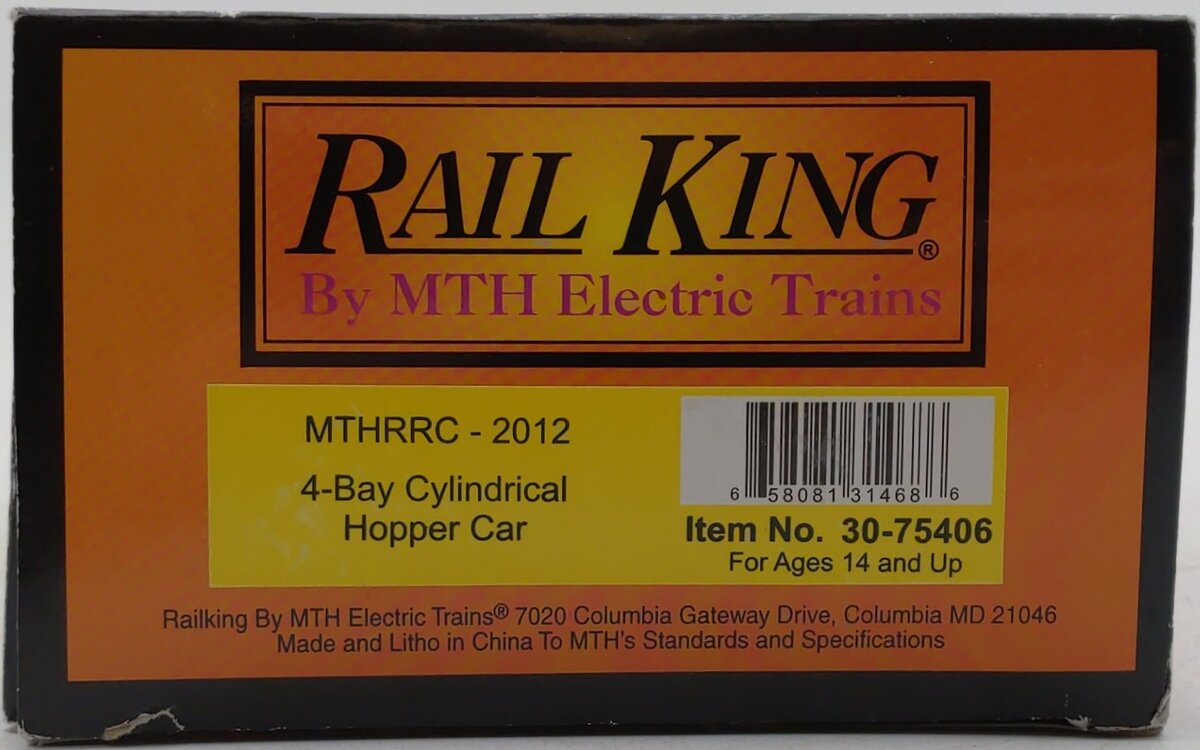 MTH 30-75406 O Gauge MTHRRC-2012 4-Bay Cylindrical Hopper LN/Box