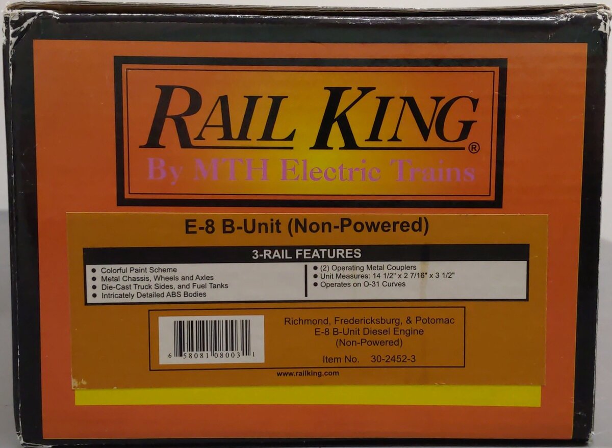 MTH 30-2452-3 RF&P E-8 B-Unit Non-Powered Diesel Engine #1054 B LN/Box