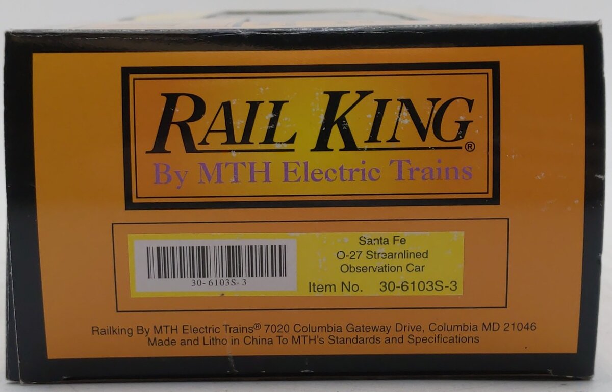 MTH 30-6103S-3 O Gauge Santa Fe Observation Car #3199 LN/Box