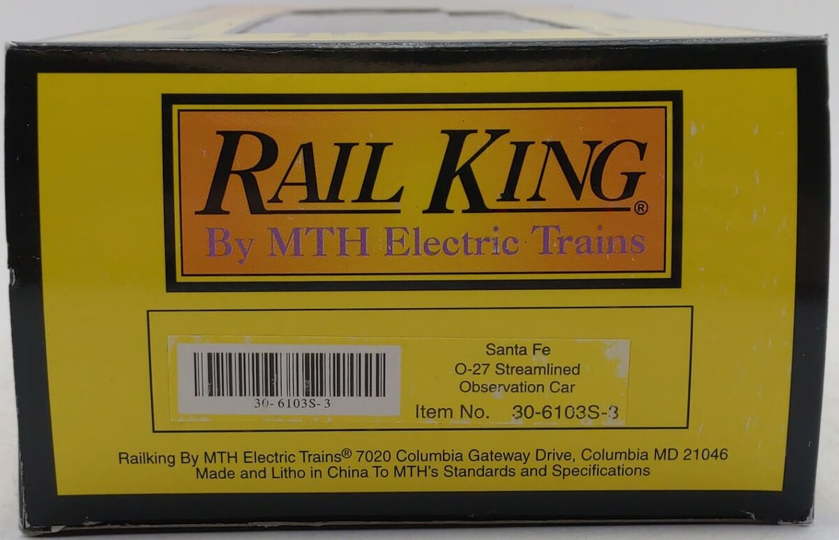 MTH 30-6103S-3 O Gauge Santa Fe Observation Car #3199 LN/Box