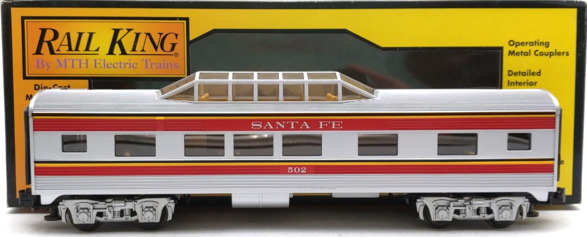 MTH 30-6103S-2 O Gauge Santa Fe O-27 Streamlined Vista Dome Car #502 LN/Box