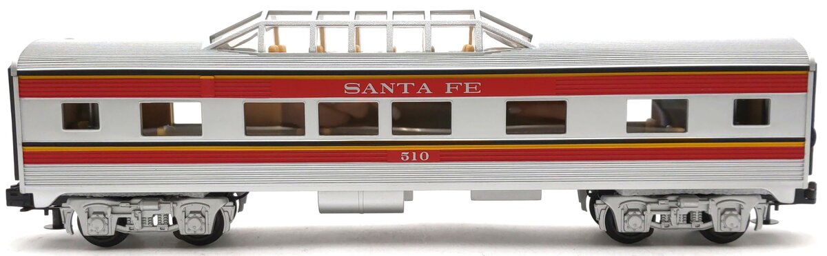 MTH 30-6103S-2 O Gauge Santa Fe O-27 Streamlined Vista Dome Car #510 LN