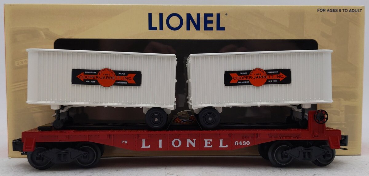 Lionel 6-39463 O Gauge PWC Flatcar with Cooper-Jarrett Trailers #6430 EX/Box