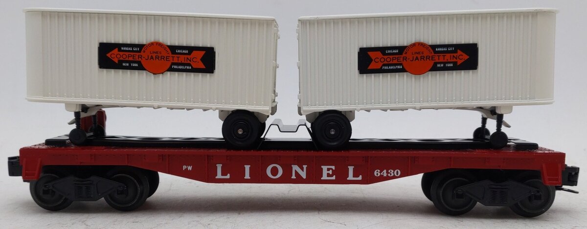 Lionel 6-39463 O Gauge PWC Flatcar with Cooper-Jarrett Trailers #6430 EX/Box