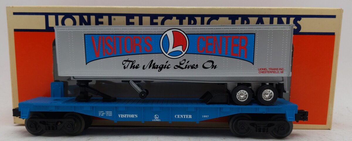 Lionel 6-19948 O Gauge 1997 Visitors Center Flatcar w/ Tractor Trailer EX/Box