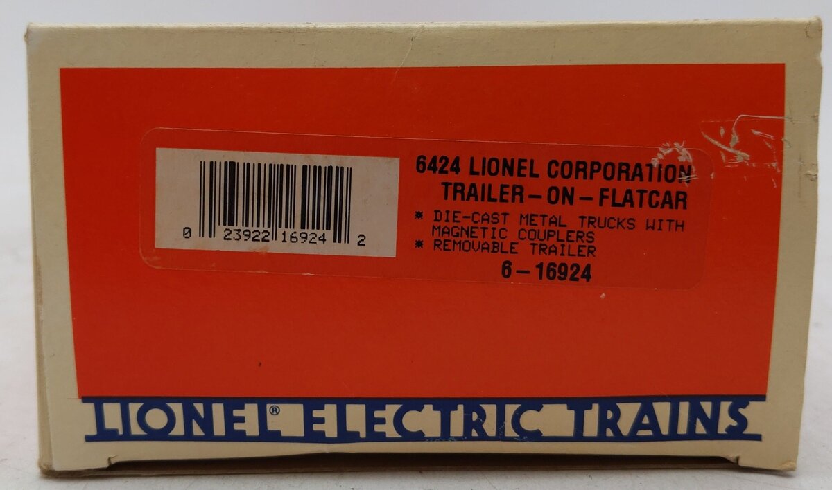 Lionel 6-16924 O Gauge Lionel Flatcar #6424 with Lionel Corporation Trailer EX/Box