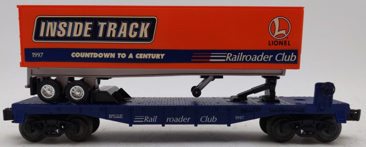 Lionel 6-19437 O Gauge Lionel Rail Roader Club Flatcar w/Inside Track Trailer EX/Box