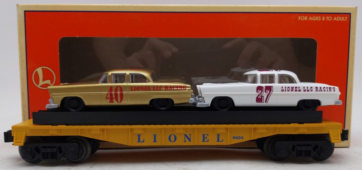 Lionel 6-19423 O Gauge Lionel Circle-L Racing Flatcar with Stock Car Load #6424 EX/Box