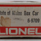 Lionel 6-9709 O Gauge State of Maine Box Car VG/Box