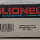 Lionel 6-16002 O Gauge Pennsylvania Tuscan Coach Car #16002 EX/Box