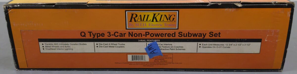 MTH 30-2759-3 O New York Transit Q Type Subway Non-Powered Add-on Set (Set of 3) EX/Box