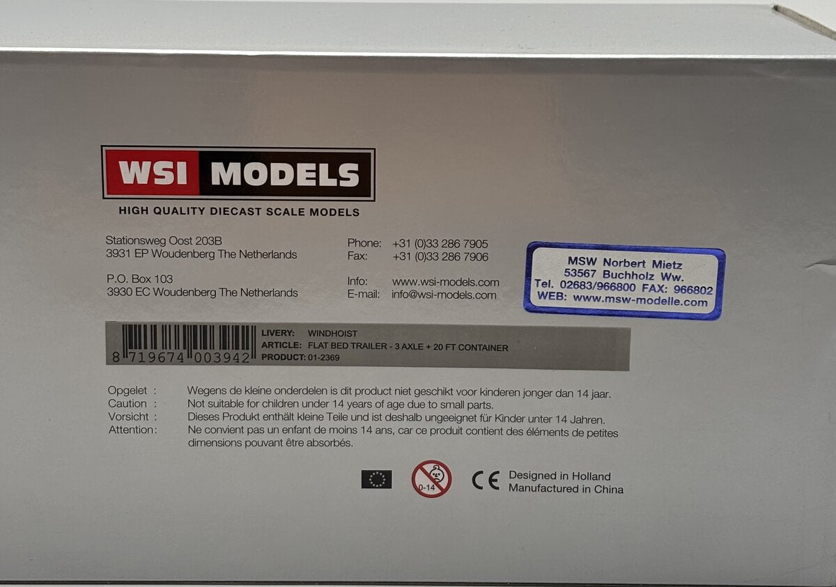 WSI 01-2369 1:50 McNally's Windhoist - 3-Axle Dennison Flatbed Trailer 20FT LN/Box