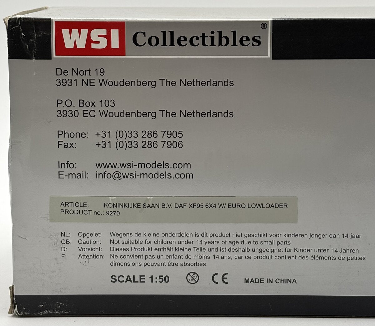 WSI 9270 1:50 Koninkijke Saan B.V. DAF XF95 6x4 w/Euro Low Loader LN/Box