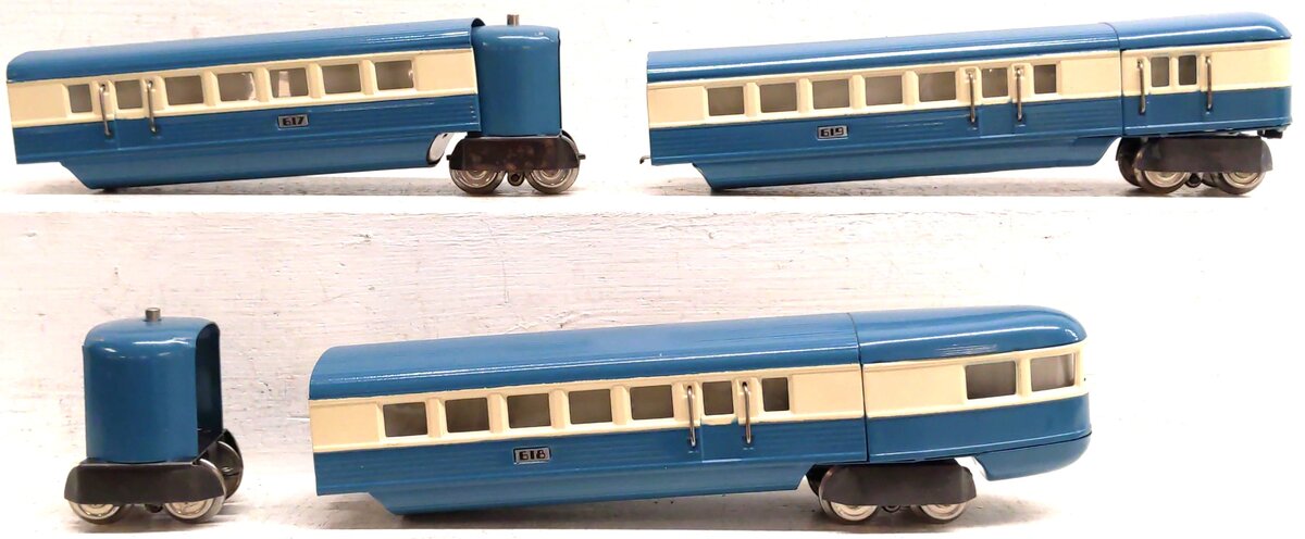 Lionel Vintage Prewar O Streamliner Passenger Car Set: 617, 618, 619 [3] VG