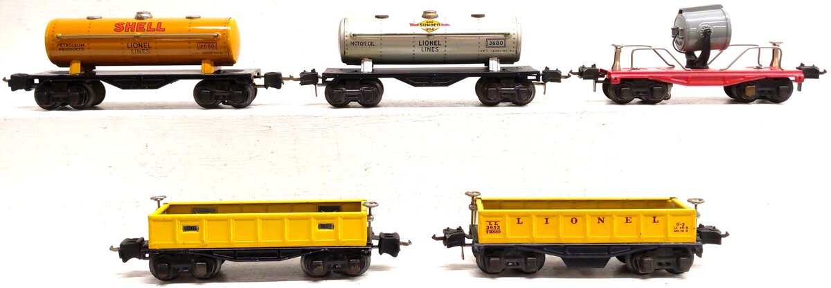 Lionel Vintage Prewar O Freight Cars: 2680, 2652, 2620, 3652 [5] VG