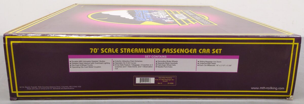 MTH 20-6566 O City of San Francisco 70' Streamlined Passenger Car Set (Set of 5) LN/Box