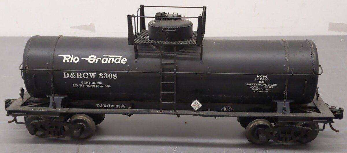 USA Trains 15108 G Denver & Rio Grande 10,000-Gallon Tank Car #3308 Black