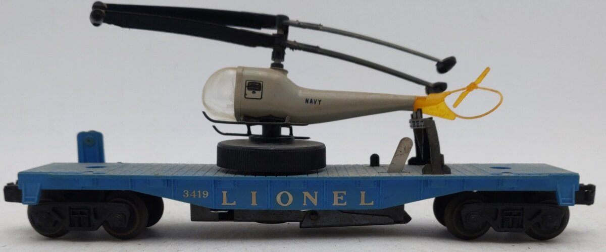 Lionel 3419 Vintage O Operating Flatcar w/ Double-Bladed Helicopter VG