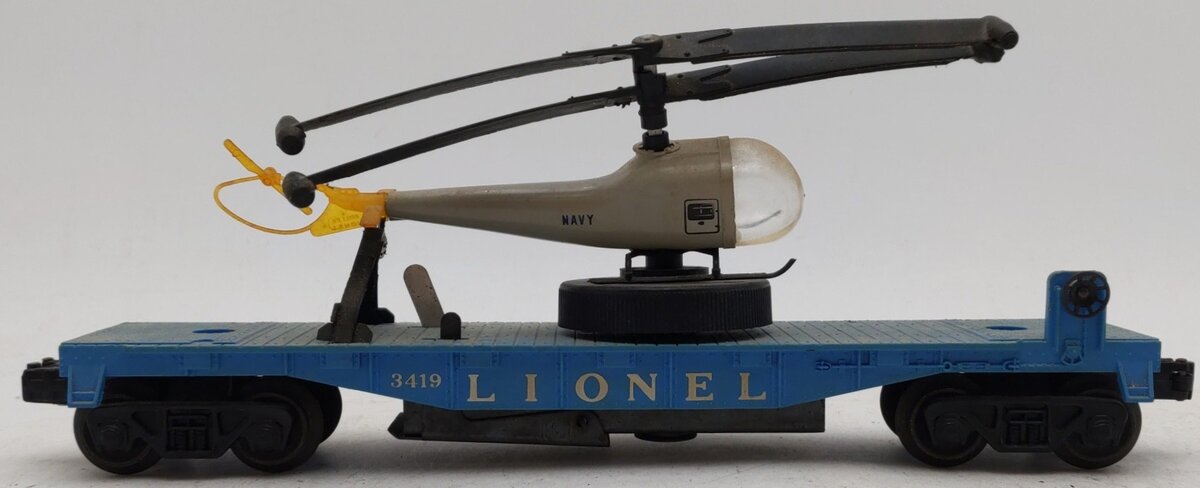 Lionel 3419 Vintage O Operating Flatcar w/ Double-Bladed Helicopter VG