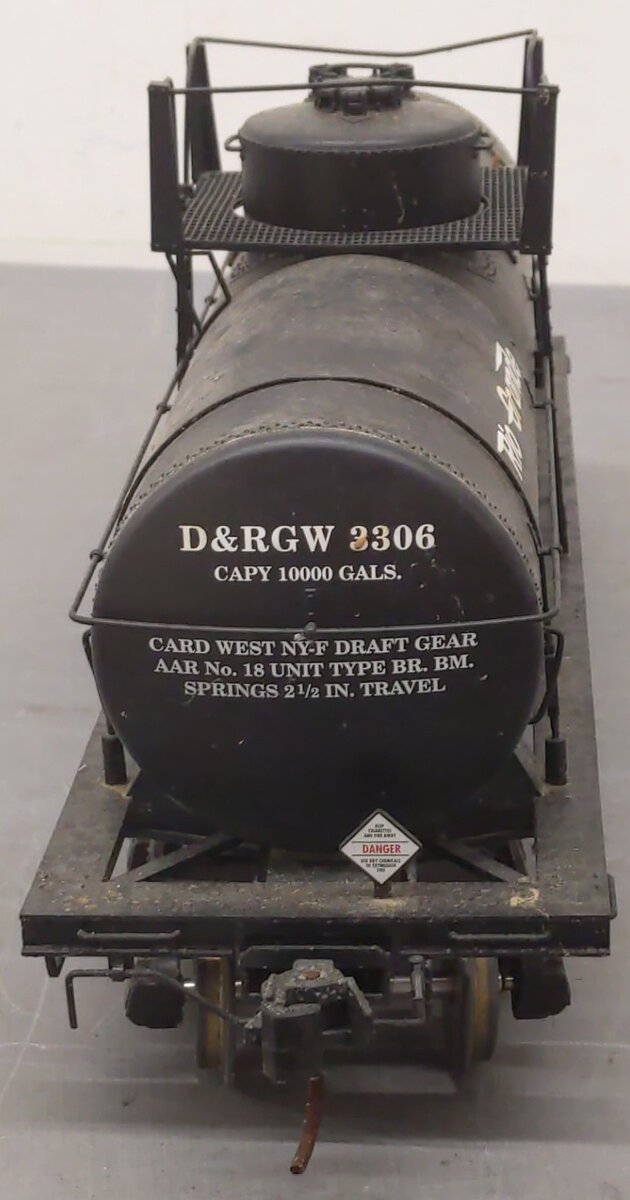 USA Trains 15108 G D&RGW 10,000-Gallon Tank Car #3306 Black - Metal Wheels