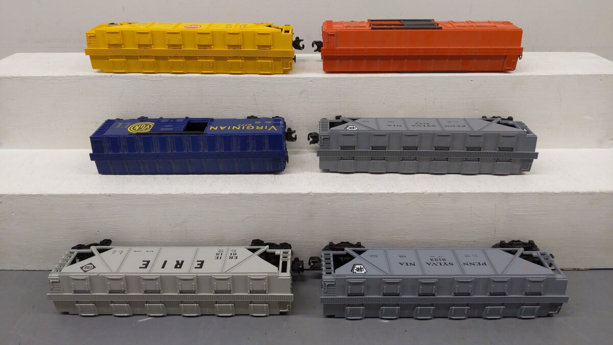 Lionel O Assorted Train Cars: 6-9371, 6-6123, 6-6123, 6-9777, 6-9763, 6-6118 [6] VG