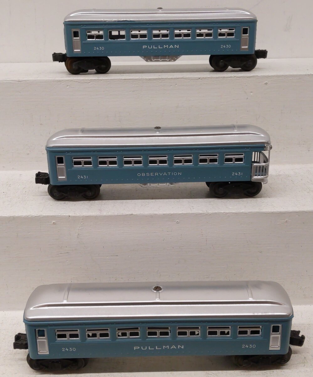 Lionel 2430S Vintage O Blue & Silver Tinplate Pass Cars:2430,2430,2431 (Set of3)