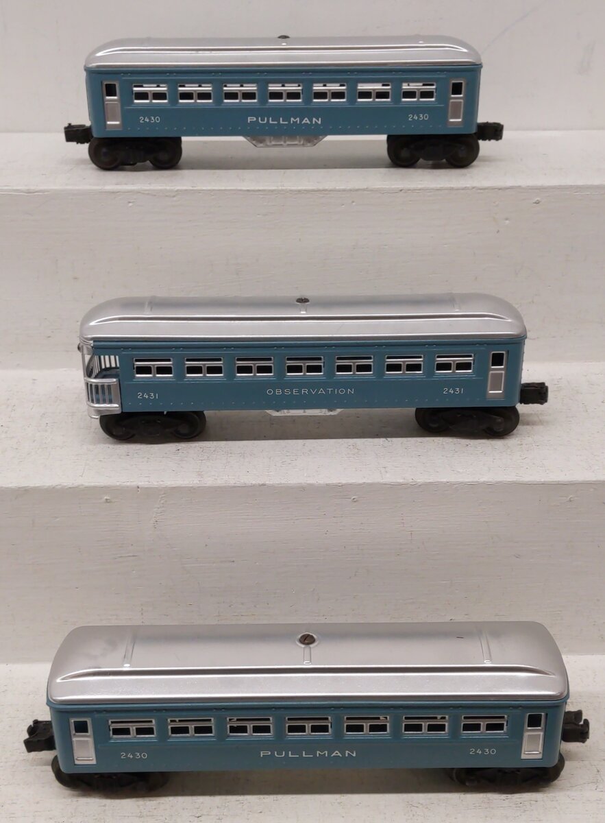 Lionel 2430S Vintage O Blue & Silver Tinplate Pass Cars:2430,2430,2431 (Set of3)