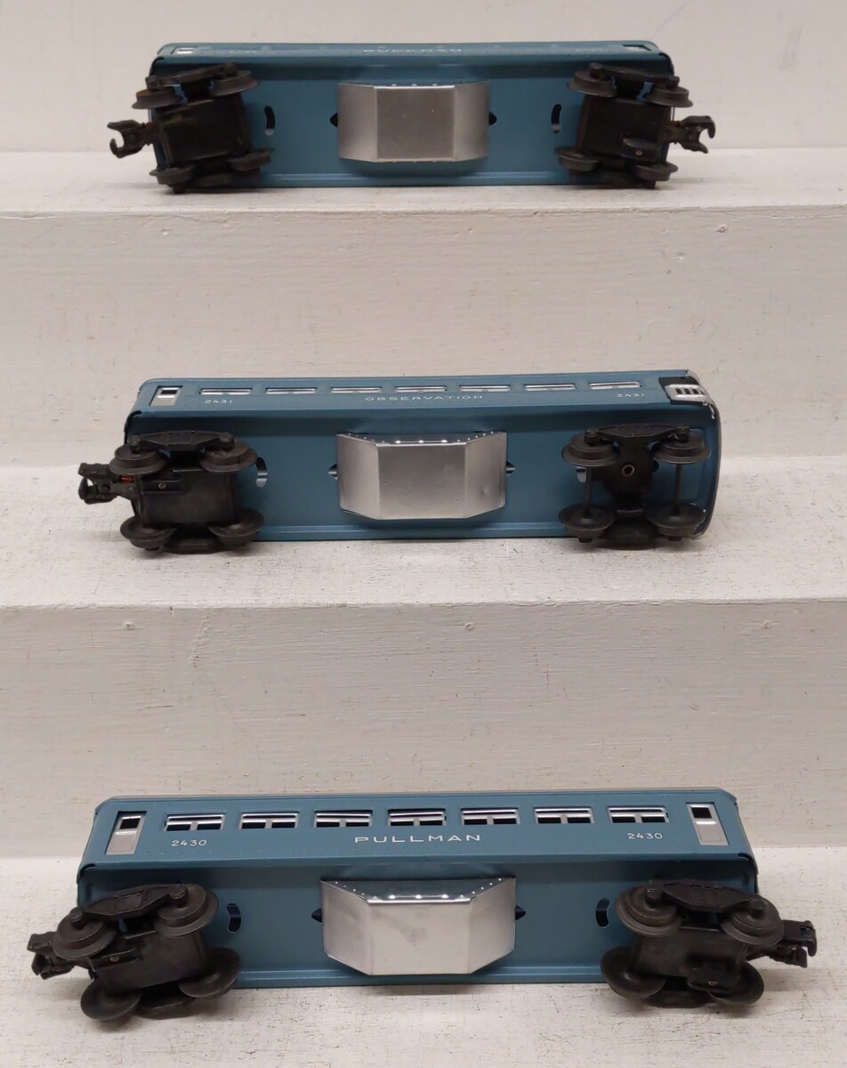Lionel 2430S Vintage O Blue & Silver Tinplate Pass Cars:2430,2430,2431 (Set of3)