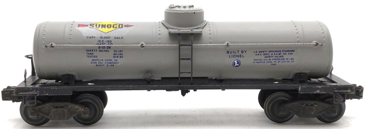 Lionel 2855 Vintage O Gray Sunoco Semi-Scale Tank Car
