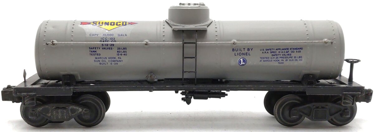 Lionel 2855 Vintage O Gray Sunoco Semi-Scale Tank Car