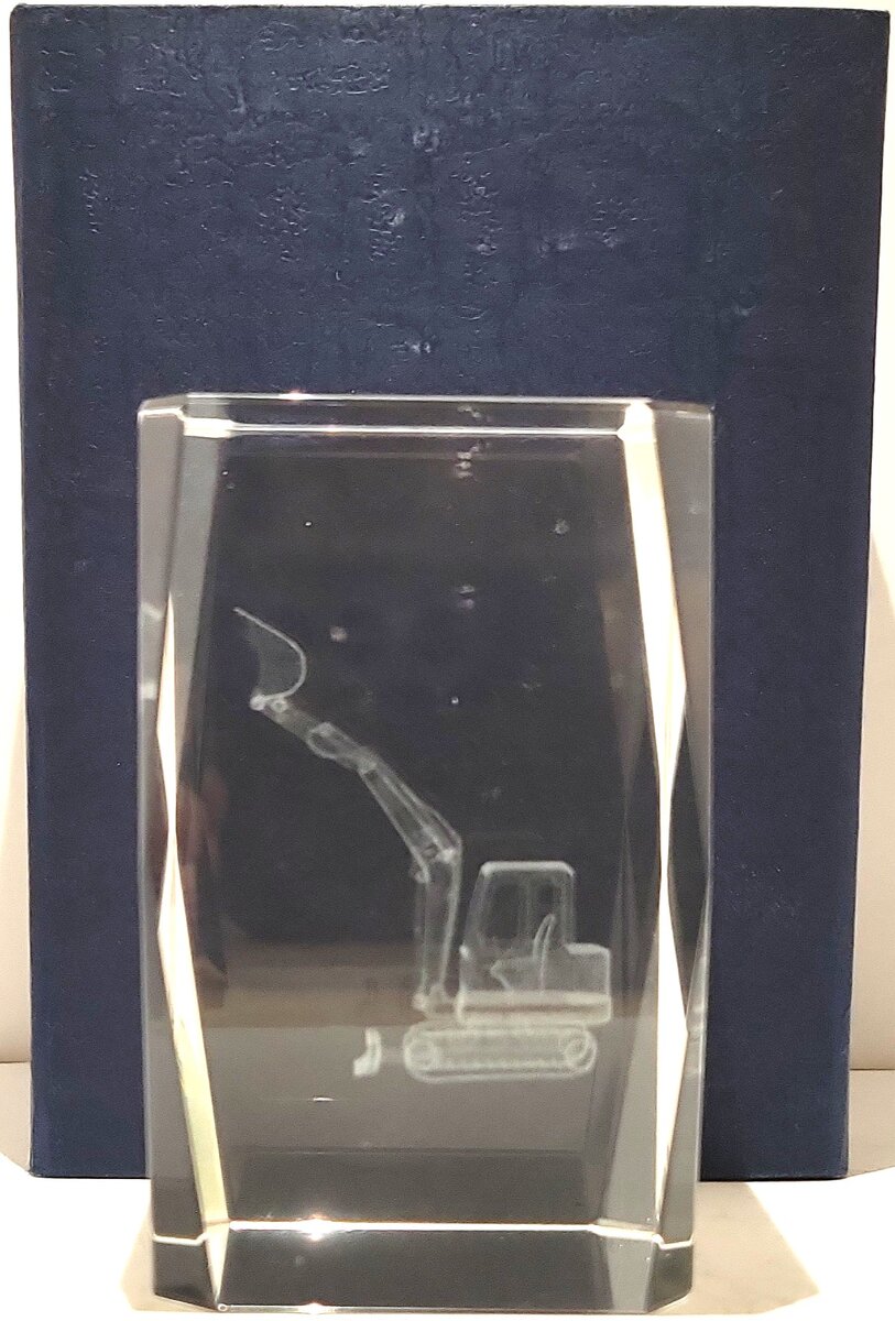 Custom 3D Laser Engraved Excavator Crystal Paperweight LN/Box