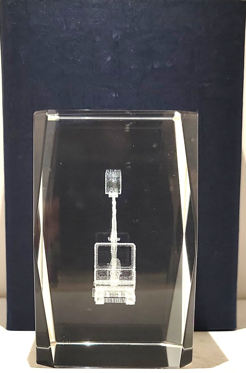 Custom 3D Laser Engraved Excavator Crystal Paperweight LN/Box