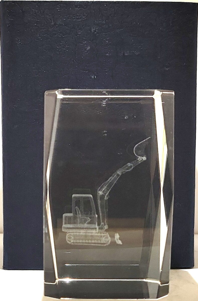 Custom 3D Laser Engraved Excavator Crystal Paperweight LN/Box