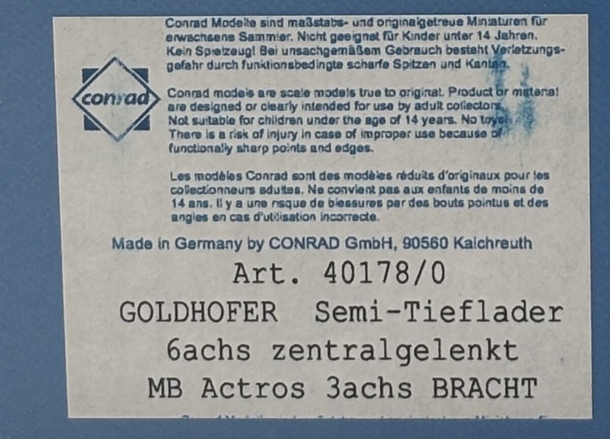Conrad 40178/0 1:50 Actros Franz Bracht KG Goldhofer Low Loader LN/Box