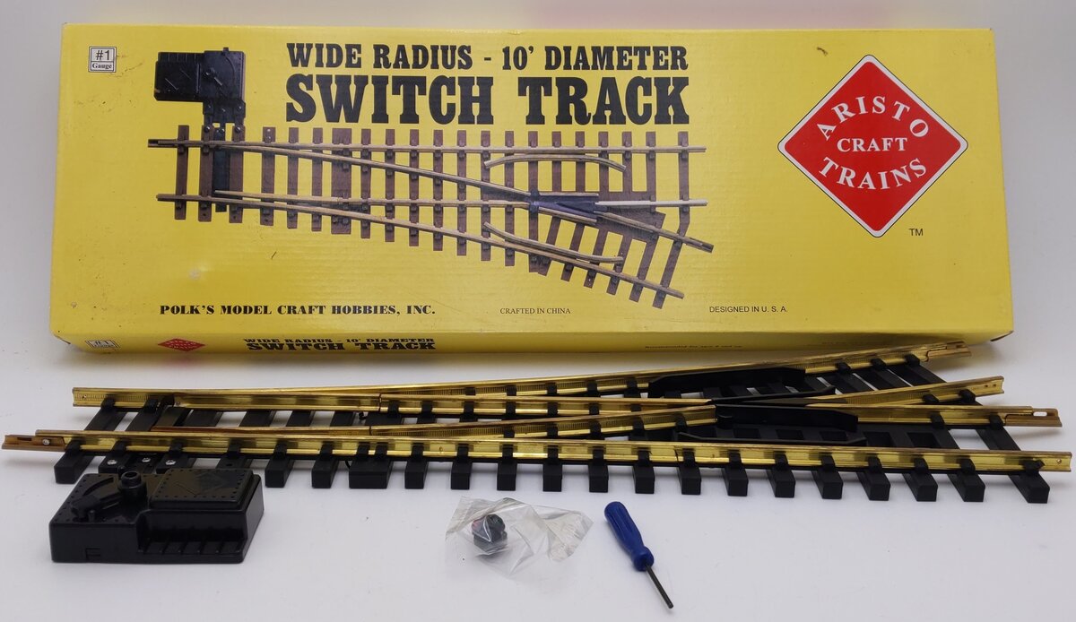 Aristo-Craft 30380 G Brass Left Hand 10' Wide Radius Manual Switch Turnout EX/Box