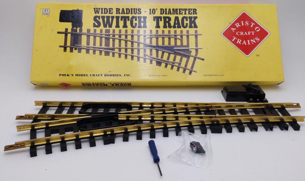 Aristo-Craft 30380 G Brass Left Hand 10' Wide Radius Manual Switch Turnout EX/Box
